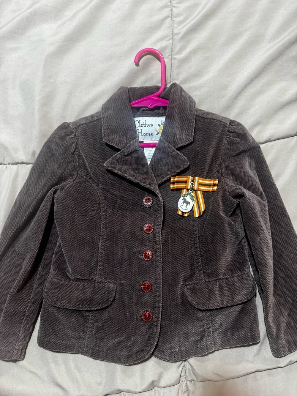 Girls' Brown Horse Jacket with Decorative Bow